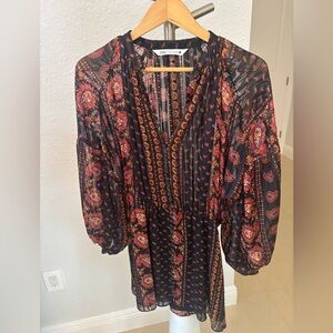 Zara Long Sleeve Dress with Black and Red Paisley